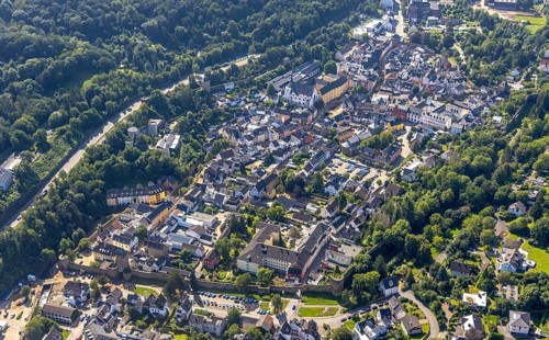 Aerial view, historic old town with St Donatus-Jesuit church and St Michael-Gymnasium as well as