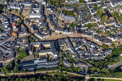 Aerial view, historic old town with St. Donatus-Jesuit church and St. Michael-Gymnasium as well as