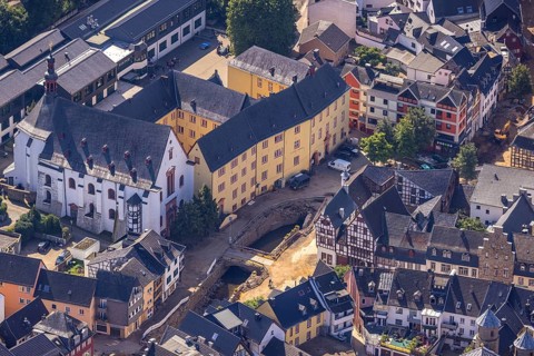 Aerial view, Historic old town with St. Donatus Jesuit Church and St. Michael-Gymnasium and