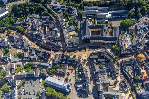 Aerial view, historic old town with St. Donatus-Jesuit church and St. Michael-Gymnasium as well as