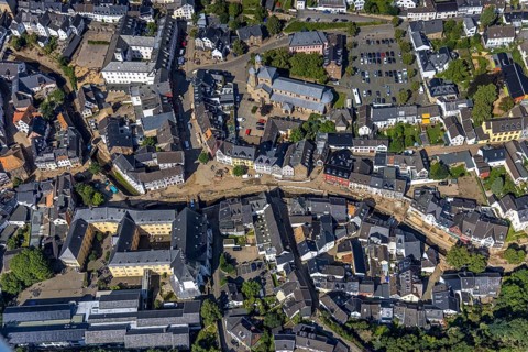 Aerial view, historic old town with St. Donatus-Jesuit church and St. Michael-Gymnasium as well as