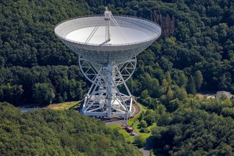 Aerial photograph, Effelsberg radio telescope in the Ahr Mountains in Holzem, Bad Münstereifel, Ahr