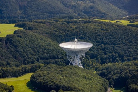 Aerial photograph, Effelsberg radio telescope in the Ahr Mountains in Holzem, Bad Münstereifel, Ahr