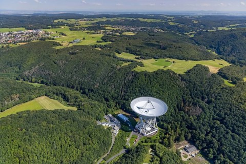 Aerial photograph, Effelsberg radio telescope in the Ahr Mountains in Holzem, Bad Münstereifel, Ahr