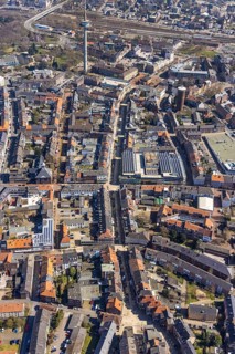 Aerial view, Alter Wasserturm, Hohe Straße pedestrian zone, Wesel, Ruhr area, Lower Rhine, North