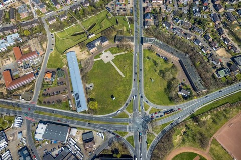 Aerial view, Citadel Wesel, Music School and Art School Wesel, LVR-Niederrheinmuseum Wesel,