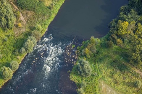 Aerial view, river Lippe water vortex at the Lippeschlösschen in the district Fusternberg in Wesel,