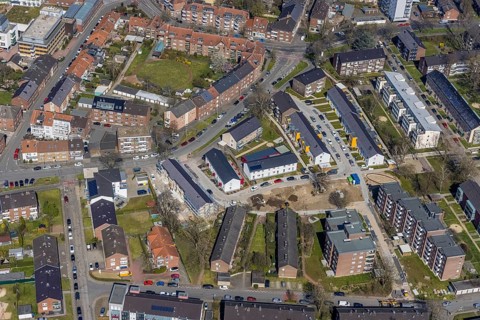 Aerial view, new development area Dresdner Straße, Leipziger Straße, Zitadellenviertel, Wesel, Ruhr