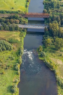 Aerial view, river Lippe water vortex at the Lippeschlösschen in the district Fusternberg in Wesel,