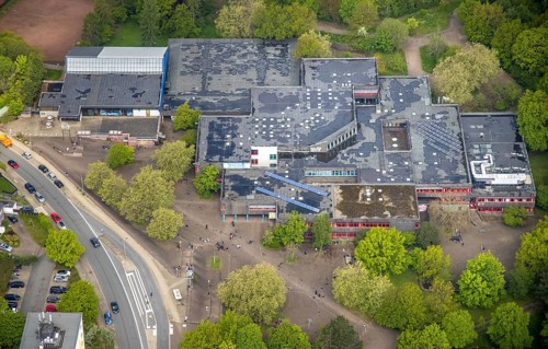 Aerial view, Geschwister-Scholl-Gymnasium with sports hall and indoor swimming pool Oberwengern,