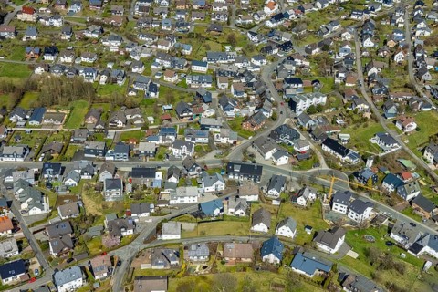 Aerial view, town centre Wilgersdorf, Wilnsdorf, Siegerland, North Rhine-Westphalia, Germany, DE,