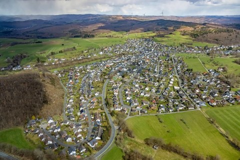 Aerial view, local view Wilgersdorf, Wilnsdorf, Siegerland, North Rhine-Westphalia, Germany, DE,