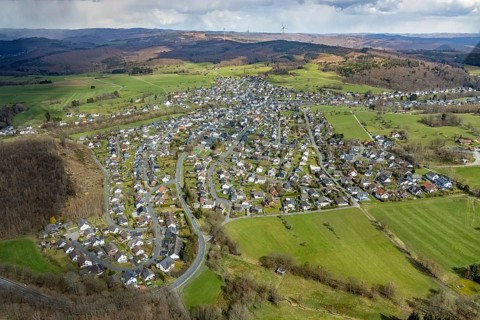 Aerial view, local view Wilgersdorf, Wilnsdorf, Siegerland, North Rhine-Westphalia, Germany, DE,