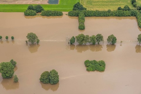 Aerial photo, Ruhr flood, Wandhofen, Schwerte, Ruhr area, North Rhine-Westphalia, Germany, DE,