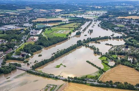 Aerial photo, Ruhr flood, Schwerte, Ruhr area, North Rhine-Westphalia, Germany, DE, Europe,