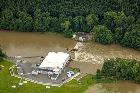 Aerial photo, Ruhr flood, Geisecke, Schwerte, Ruhr area, North Rhine-Westphalia, Germany, DE,