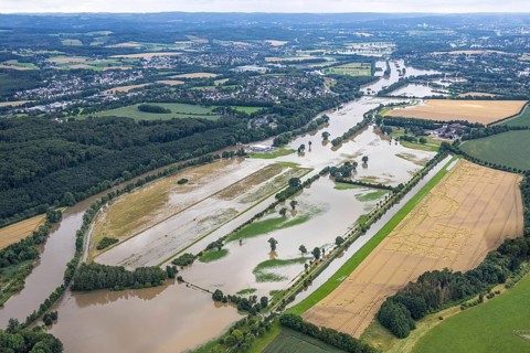 Aerial photo, Ruhr flood, Geisecke, Schwerte, Ruhr area, North Rhine-Westphalia, Germany, DE,