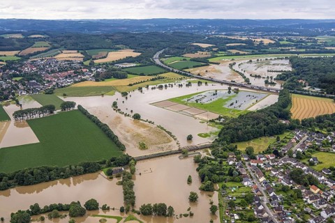 Aerial photo, Ruhr flood, Wandhofen, Schwerte, Ruhr area, North Rhine-Westphalia, Germany, DE,