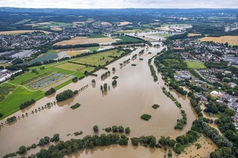 Aerial photo, Ruhr flood, Schwerte, Ruhr area, North Rhine-Westphalia, Germany, DE, Europe,