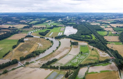 Aerial photo, Ruhr flood, Altendorf, Fröndenberg/Ruhr, Ruhr area, North Rhine-Westphalia, Germany,