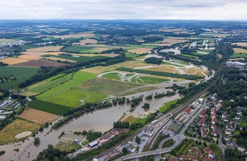 Aerial photo, Ruhr flood, Fröndenberg, Fröndenberg/Ruhr, Ruhr area, North Rhine-Westphalia,
