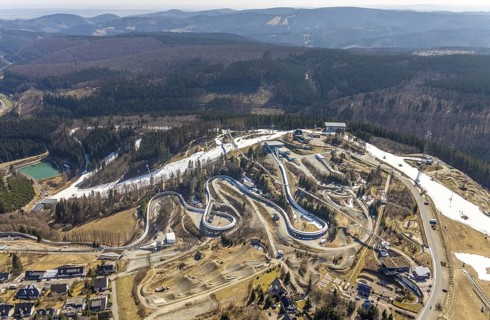 Veltins EisArena luge track and bobsleigh run, Winterberg, Sauerland, North Rhine-Westphalia,