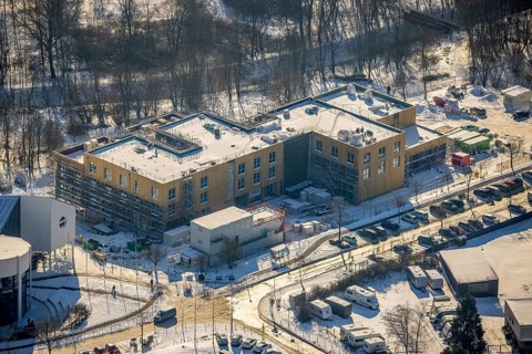 Aerial view, University of Witten / Herdecke, Annen, new campus extension in timber construction,