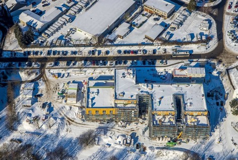 Aerial view, University of Witten / Herdecke, Annen, new campus extension in timber construction,