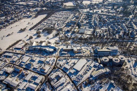 Aerial view, University of Witten / Herdecke, Annen, new campus extension in timber construction,