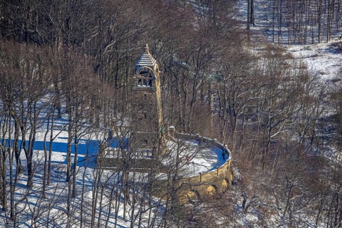 Aerial view, Berger monument on the Hohenstein, Witten, Ruhr area, North Rhine-Westphalia, Germany,