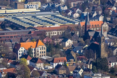 Aerial view, view of Witten-Annen, catholic church St. Joseph, evang. Erlöserkirche,