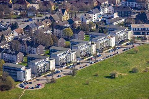 Aerial view, residential buildings Rosi-Wolfstein-Straße and Im Wullen, Annen, Witten, Ruhr area,