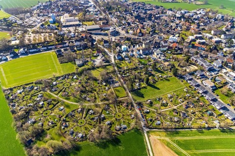 Aerial view, allotment garden association Am Heuweg, Stockum, Witten, Ruhr area, North