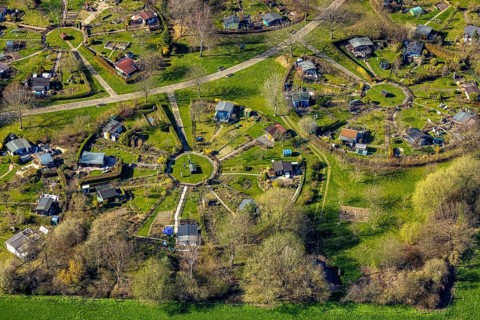 Aerial view, allotment garden association Am Heuweg, Stockum, Witten, Ruhr area, North