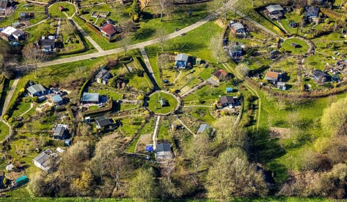 Aerial view, allotment garden association Am Heuweg, Stockum, Witten, Ruhr area, North