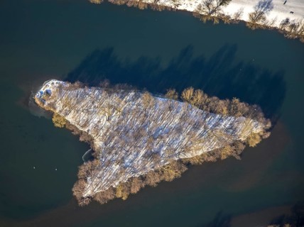 Aerial view, bird island in Lake Kemnader, Ostherbede, Witten, Ruhr area, North Rhine-Westphalia,