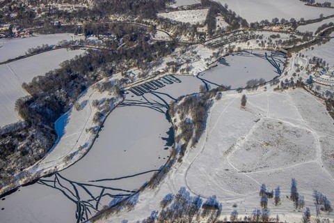 Aerial view, Kemnader Lake, Heveney harbour, Heven, Witten, Ruhr area, North Rhine-Westphalia,