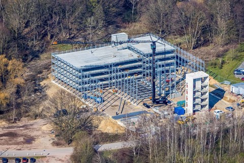 Aerial view, University of Witten / Herdecke, construction site new car park, Annen, Witten, Ruhr