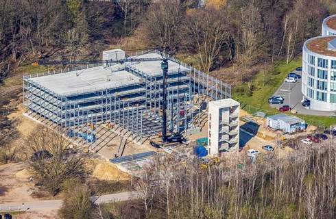 Aerial view, University of Witten / Herdecke, construction site new car park, Annen, Witten, Ruhr