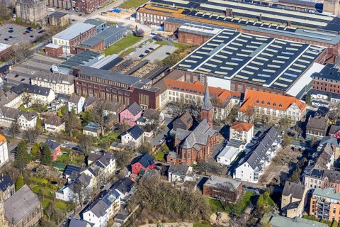 Aerial view, local view Witten-Annen, catholic church St. Joseph, old building, University of