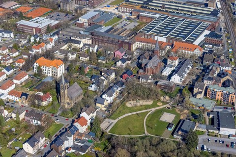 Aerial view, view of Witten-Annen, catholic church St. Joseph, evang. Erlöserkirche,
