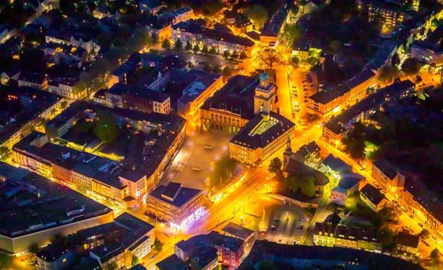 Aerial view, town hall and town hall square, St John's Church, Witten, Ruhr area, North