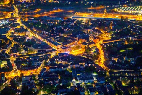 Aerial view, town hall and town hall square, St John's Church, Witten, Ruhr area, North
