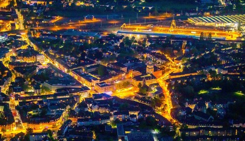 Aerial view, town hall and town hall square, St John's Church, Witten, Ruhr area, North