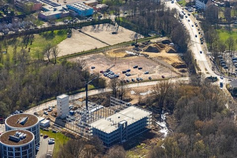 Aerial view, University of Witten / Herdecke, construction site new car park, Annen, Witten, Ruhr