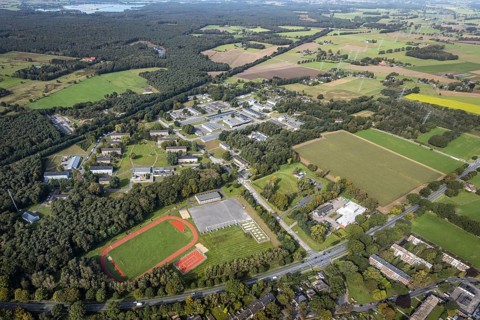 Aerial view, Schill barracks with sports field in the district Blumenkamp in Wesel, Lower Rhine,