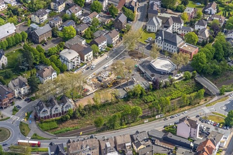 Aerial view, construction site at Kaiserstrasse, Lichtburg Stadtsaal, Wetter, Ruhr area, North