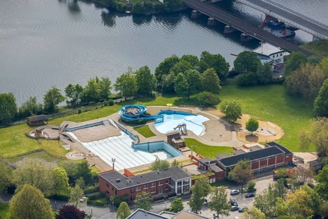 Aerial view, outdoor swimming pool Wetter, Wetter, Ruhr area, North Rhine-Westphalia, Germany,