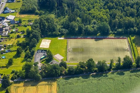 Aerial view, sports field TUS Echthausen, Echthausen, Wickede, Sauerland, North Rhine-Westphalia,