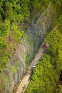 Aerial photo, rock protection fences and construction work on the closed cycling and hiking trail